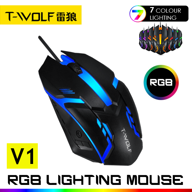 T-Wolf V1 1200 DPI Gaming Mouse with RGB Backlit