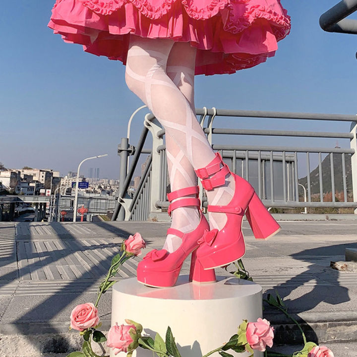 Lapolaka%20Women%20Bow%20Decor%20Chunky%20Heeled%20Pumps,%20Lolita%20Ankle%20Strap%20Pumps%20House%20Foocus%20-%20Image%203