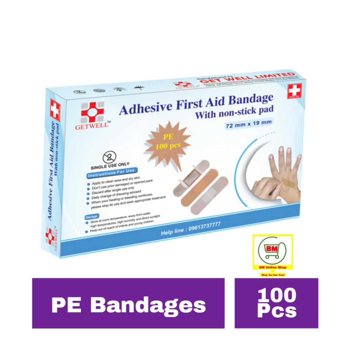 100 Pcs Getwell First Aid Strip Tape One Time PVC/PE Bandages