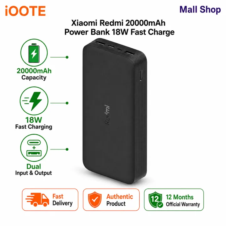 Xiaomi%20Redmi%2020000mAh%2018W%20Fast%20Charging%20Power%20Bank%20%7C%20Dual%20Input%20&%20Dual%20Output,%20Bi-Directional%20Fast%20Charge,%20iPhone%20Compatible%20%7C%201%20Year%20Official%20Warranty%20-%20Image%202