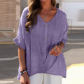 Refined Taste - Ladies plus size casual linen top blouses half sleeve button down cotton linen shirts - Durabilty Assured. 
