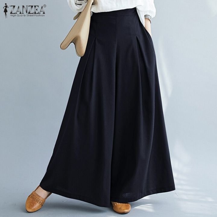 ZANZEA%20Women%20Elastic%20Waist%20Wide%20Leg%20Pants%20Loose%20Autumn%20Trousers%20Culottes%20Elegant%20Office%20Ladies%20Casual%20Palazzo%20Work%20Pantalon%20-%20Image%206