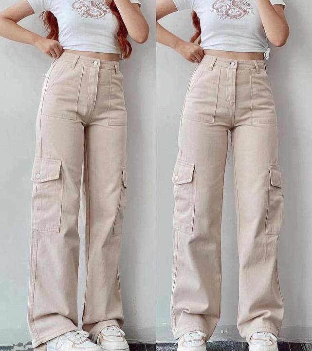 GETADME Cargo Jeans For Women High Street Harajuku Korean Fashion Parachute Pants Vintage Streetwear Wide Leg Joggers Trousers Clothing