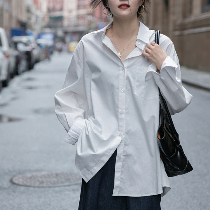 Spring White Shirt Female Student Inner Wear Outer Wear All-Match Bandage Dress Long-Sleeved Shirt Top Female Western Style 2022 New
