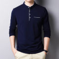 Long Sleeve Band Coller Polo Shirt - Polo T Shirt. 
