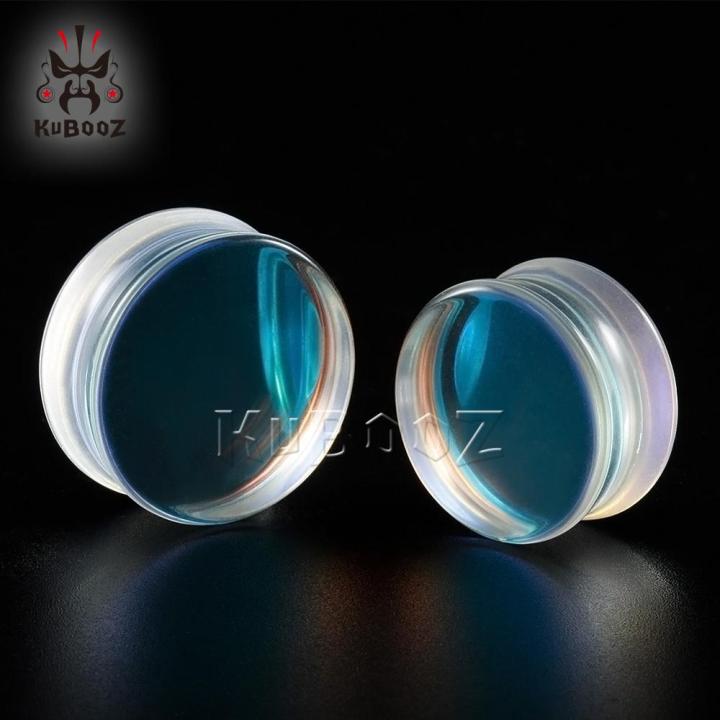 KUBOOZ Fashion Transparent Glass Colorful Ear Piercing Plugs Gauges Expanders Body Jewelry Earring Tunnels Stretchers 2PCS