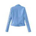 Women Faux Leather Lapel Motorcycle Jacket Long Sleeve Zip Up Coat. 