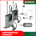 BOMGE Dual Wireless Microphone System Headset Mic/Stand Mic/Lavalier Lapel Mic with Rechargeable Bodypack Transmitter & Receiver 1/4" Output for iPhone, PA Speaker, DSLR Camera, Recording, Teaching.