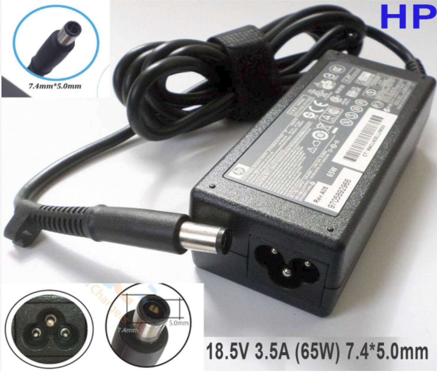 HP Laptop Power Charger AC Adapter Big Port 65W 18.5V 3.5A Pin Size: 7.4mm*5mm For HP CQ56 CQ62 CQ72 G42 G56 G62 G72 G6 G7 (Big Port) Lindaa