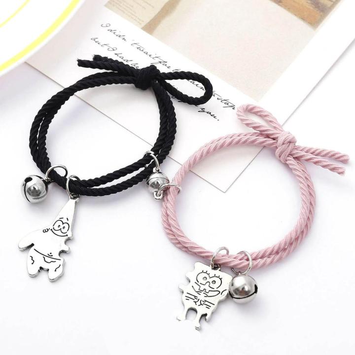 2Pcs/Set Couple Bracelets for Lovers Cute Cartoon Character Paired Magnetic  Friendship Bracelet Women Jewelry Best Friend Gifts