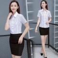 White Shirt Women's Professional Slim Fit Black and White Striped Overalls Formal WearolLarge Size White Shirt Summer. 