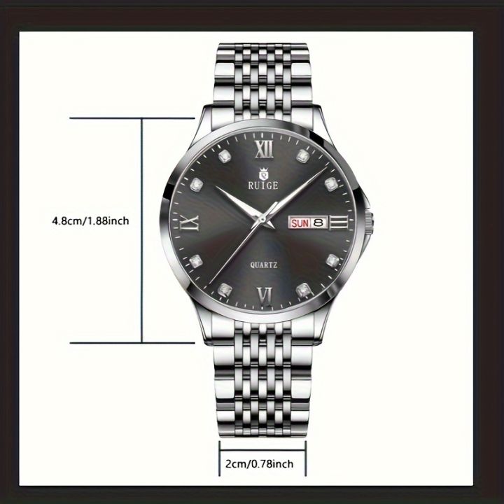 RUIGE%20Men's%20Quartz%20Watch%20With%20Steel%20Strap,%20Fashionable%20Waterproof%20Night%20Light%20Casual%20Multi-Functional%20Wristwatch%20-%20Image%202