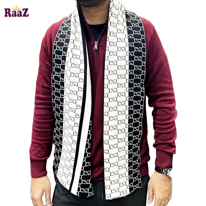 Black And White Trendy GG Logo Stylish Fashion Soft Scarf, Men's And Women' Woolen Winter Muffler