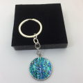 Creative new high quality round glass shell abalone pattern keychain cabochon fashion bag car pendant keychain pendant.