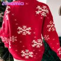 Amamia Women Sweater Windproof Ladies Warm Christmas Jacquard Knitted Sweater. 