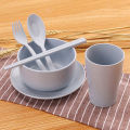 6Pcs/set Eco-friendly Wheat Straw Children Tableware Set Outdoor Tableware Gifts Portable Biodegradable Wheat Bowl Spoon Chopstick Fork Cup Kids Dinnerware Set. 