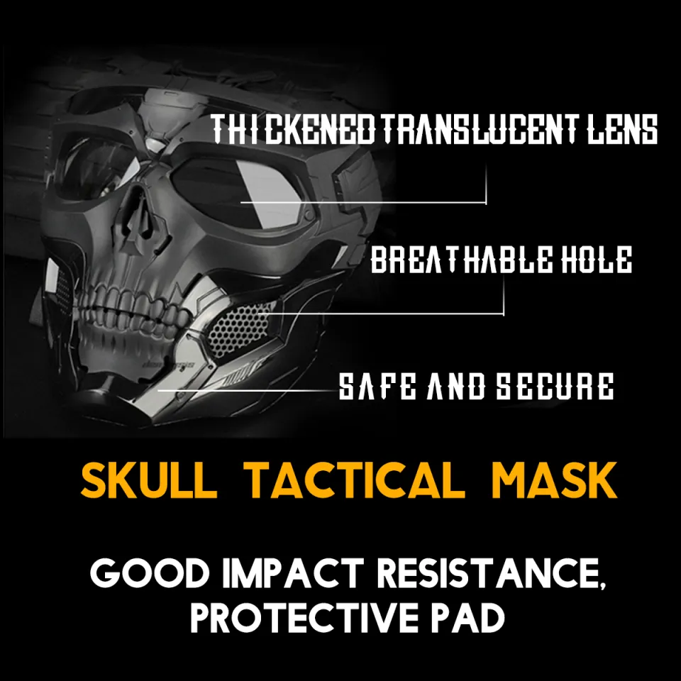 Masque Crâne Airsoft Lentille Transparente - Noir, Adulte, Neuf