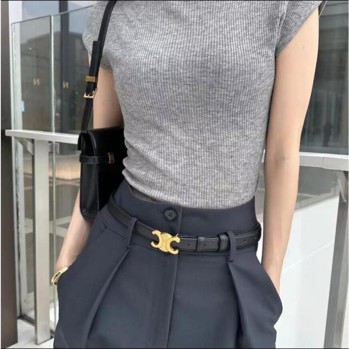 Spring%20and%20Summer%20Fashion%20High%20Waist%20Straight%20Slimming%20Textured%20Gray%20Casual%20Wide%20Leg%20Suit%20Pants%20Thin+All-matching%20baseTWomen's%20T-shirt%20Suit%20-%20Image%204