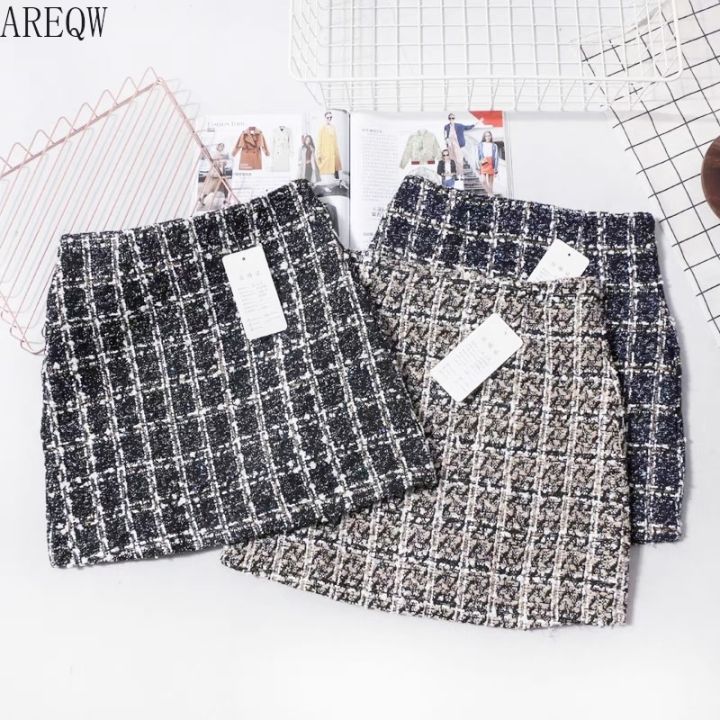 2022 New Tweed Skirt Spring Autumn Clothing for women Korean Elegant Plaid Cute Bottoms for Ladies A Line Short Mini Skirts