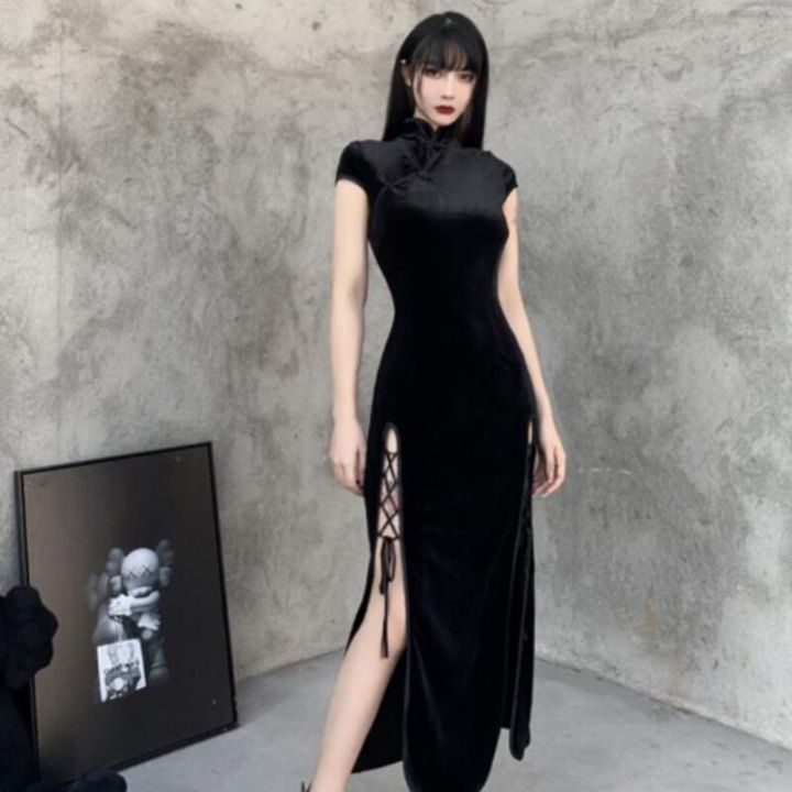 Gothic%20Women%20Dress%20Cheongsam%20Chinese%20Style%20Long%20Dresses%20Vintage%20Velvet%20Long%20Sleeve%20Side%20Split%20Lace%20Up%20Women%20Goth%202021%20-%20Image%204