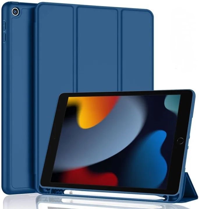 Premium Smart Flexible Trifold Flip Stand Case Cover with apple Pencil Holder for Apple iPad 10.2 inch 9th Gen 2021 Cover 8th Gen 2020 7th Gen 2019 Generation Case (Blue)
