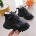 Children's martin boots with cotton and thick children's leather waterproof and lightweight boys' cotton shoes and fleece warm leather boots.