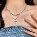 Double Layer Star Pendant Necklace for Women Alloy Silver Trendy Clavicle Chain. 