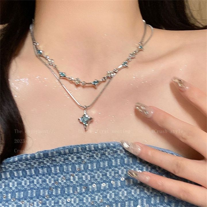 Double%20Layer%20Star%20Pendant%20Necklace%20for%20Women%20Alloy%20Silver%20Trendy%20Clavicle%20Chain%20-%20Image%202