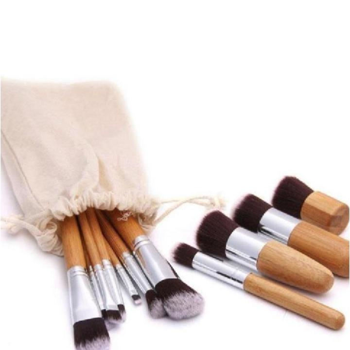 11 Pieces Bamboo Handles Makeup Brushes