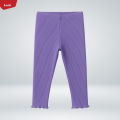Girls Ribbed Purple Cotton Full Length Leggings From Levin. 
