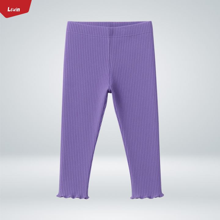 Girls Ribbed Purple Cotton Full Length Leggings From Levin