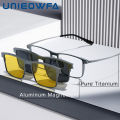 Pure Titanium Magnetic Clip on Glasses Frame Men Myopia Prescription Big Eyeglasses Frame 3 in 1 Night Vision Polarized Eyewear. 