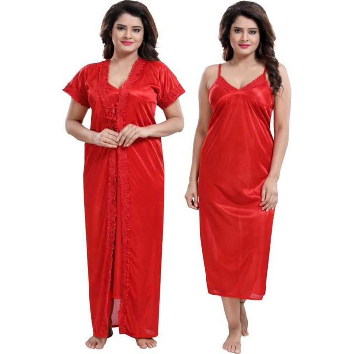 Silk Four Part Nighty - Premium Night Dress for Women - Comfortable Wear - Embrace in All-Season Comfort and Timeless Elegance