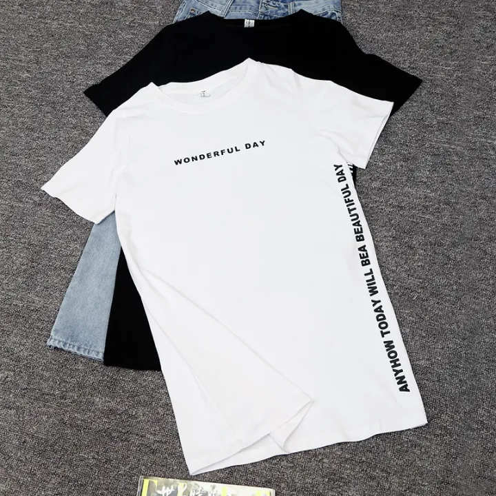 2023%20Mid-Length%20T%20T-shirt%20Women's%20Short%20Sleeve%20Loose%20Summer%20Letters%20Slit%20Overknee%20round%20Neck%20T%20Women's%20T-shirt%20-%20Image%204