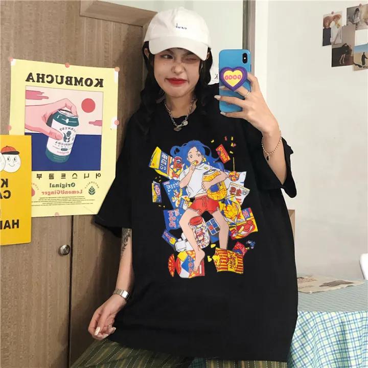 2021%20Harajuku%20Korean%20Girl%20Eating%20Snacks%20CartoonsT%20Shirts%20Tees%20Shirt%20Tops%20Cotton%20Green%20Short-Sleeved%20Aesthetic%20Casual%20T%20Shirt%20-%20Image%207