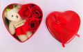 Heart Shaped Box Best Gift For Valentine, Red Scented Rose Soap Flower Petals & Soft Teddy Bear- Red Colour -Multi-Color - Gift Box. 