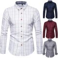 Men Shirt Plaid Print Long Sleeve Autumn Shirt Button Single-breasted Formal Top Mid Length Dress-up Men Business Shirt. 