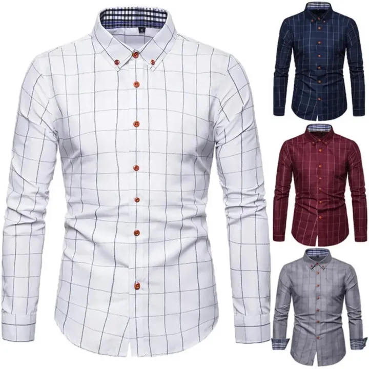 Men%20Shirt%20Plaid%20Print%20Long%20Sleeve%20Autumn%20Shirt%20Button%20Single-breasted%20Formal%20Top%20Mid%20Length%20Dress-up%20Men%20Business%20Shirt%20-%20Image%204