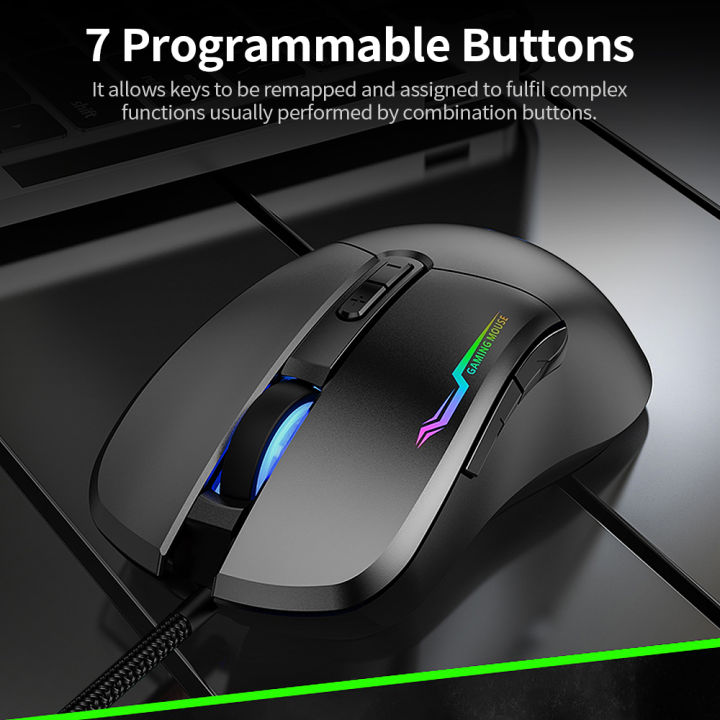 HXSJ%20Wired%20Gaming%20Mouse%203200DPI%20Ergonomic%20Mouse%204%20Adjustable%20DPI%20Levels%207%20Programmable%20Buttons%206-color%20Breathing%20Light%20Black%20-%20Image%204