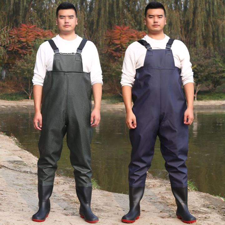 Wear-Resistant Wader Fishing Waterproof Clothes One-Piece Water Fork Shorts Rain Pants Men and Women Waders Thickened Half-Body Digging Lotus Root