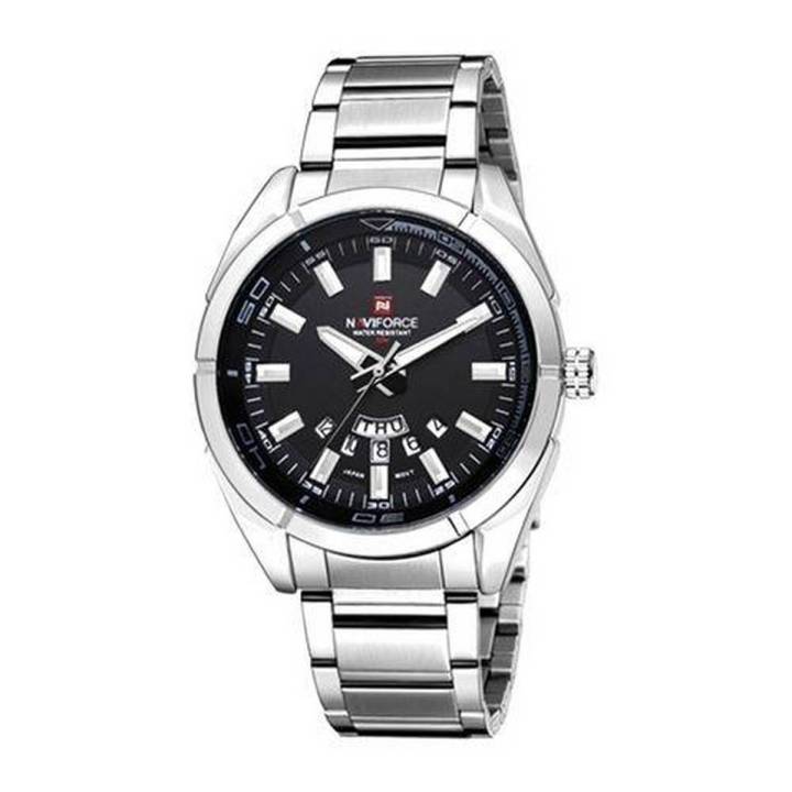 NAVIFORCE NF9038 - Silver Stainless Steel Analog Watch for Men - Silver & Black