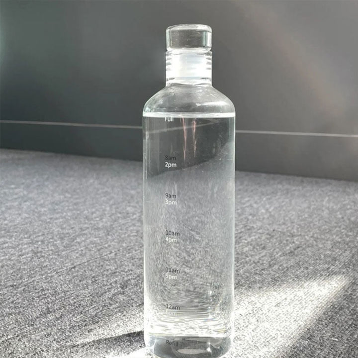 Transparent Glass Water Bottle with Time Scale (500ml+Protection Black Cover), Large Capacity Glass Water Pot/Bottle