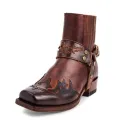 Handmade 2023 Men's Vintage Cowboy Boots Leather High Top Chain Buckle Strap Punk Shoes Pointed Toe Motorcycle Boots for Men BunnyGarden. 