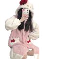 Winter coral velvet plush thickened Stitch nightgown loungewear set pache dog loose long. 
