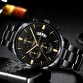 Fashion Men Black Stainless Steel Watch Luxury Calendar Quartz Wrist Watch Mens Business Watches for Man Clock Relogio Masculino. 