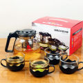 Wholesale heatproof glass tea set creative bubble teapot flower teapot five-piece set of event gifts silk screen logo.
