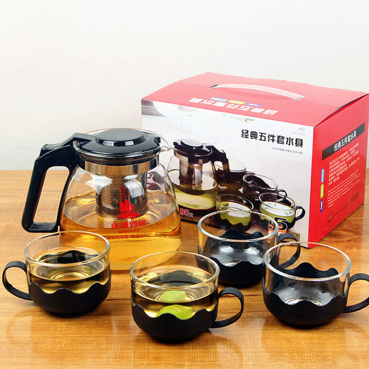 Wholesale heatproof glass tea set creative bubble teapot flower teapot five-piece set of event gifts silk screen logo