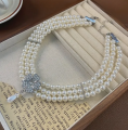 Vintage Multi Layer Pearl Choker Elegant Trendy Oval Wedding Gift Necklace.