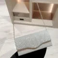 Ladies Glitter Silver Clutch Bag Envelope Evening Bag Fashion Elegant Long Purse Women Chain Shoulder Bags Wedding Party Handbag. 