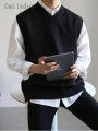 Gmiixder Sleeveless Sweater Vest Hong Kong Style Autumn Men's Loose Solid Bottoming Shirt V-neck Sweater Korean Trend Waistcoat.